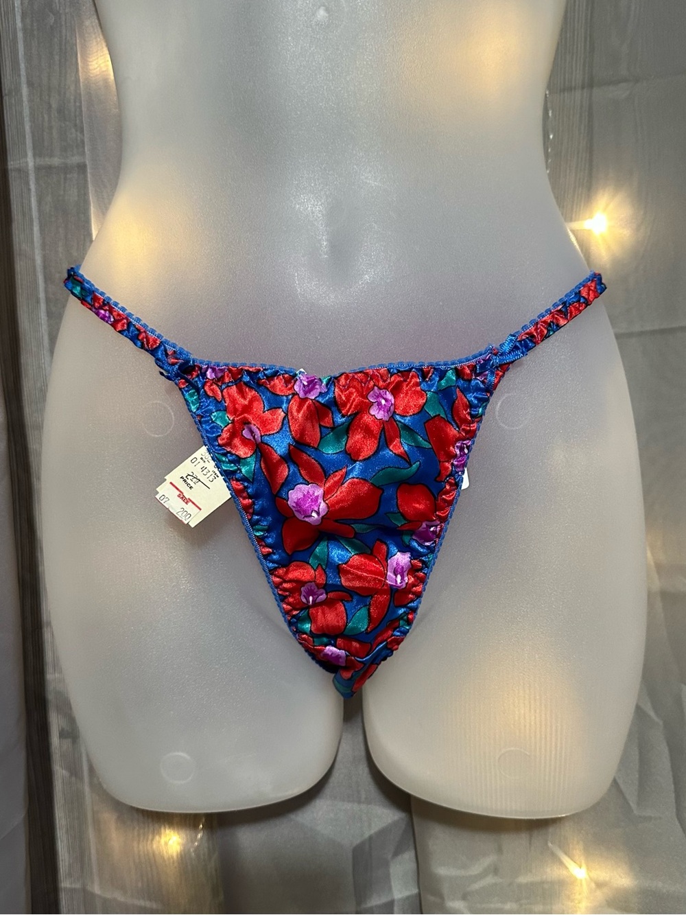 Vintage 90s Chic Women’s Underwear Panties red/blue floral print size 5